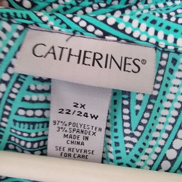 catherines women's geometric roll tab sleeve tunic top size 2X button up work - Picture 8 of 8